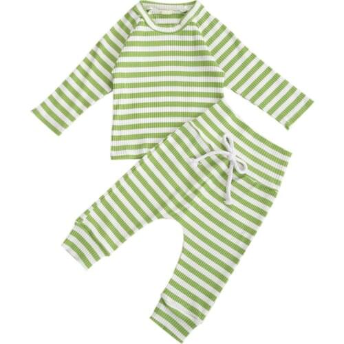 0-18M Newborn Kid Baby Girl Boy Cotton Clothes set striped Long Sleeve Bodysuit Top pant suit Elegant Cute Sweet Casual Outfit