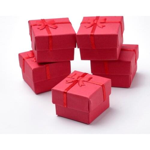 12pcs Solid Color Cardboard Jewelry Gifts Packaging Boxes 4.2X4.2x2.7cm with Random Color Sponge Inside,Square with Bowknot