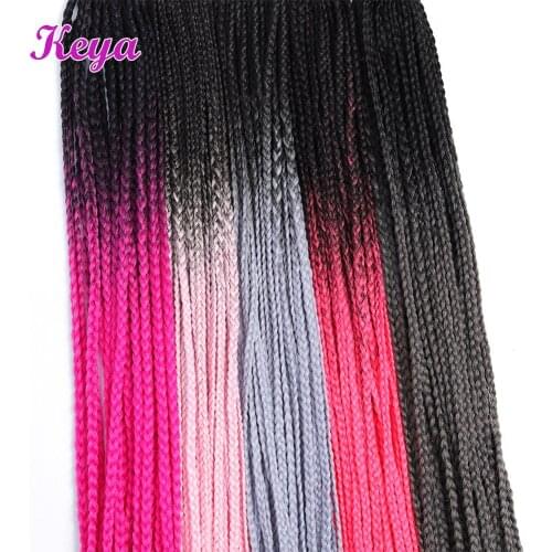 Ombre Pink Hair Blue Crochet Box Braids 24 Inch Heat Resistant Fiber 24 Strands Synthetic Crochet Hair Extensions For Women