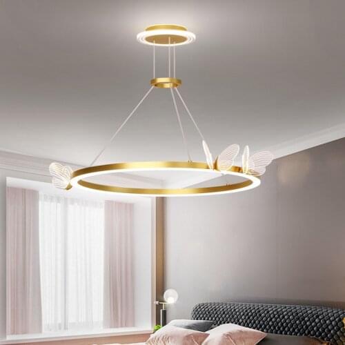 Nordic Creative LED Chandelier Living Room Hotel Bedroom Cafe Bar Unique Art Metal Acrylic Butterfly Decorative Pendant Light