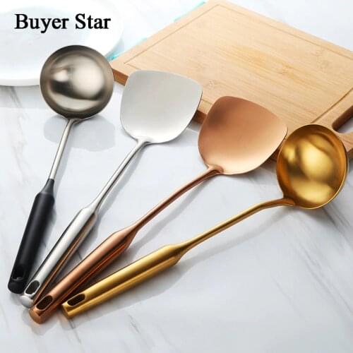 Buyer Star Stainless Steel 18/10 SUS304 Utensil Cooking Tool Asian Turner Stir Fry Spatula and Ladle Heat-resistant Protection