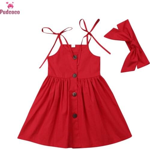 Red Yellow Summer Dress Children Toddler Clothing Baby Girls Princess Straps Dress+Headband Party Pageant Sleeveless Sundress