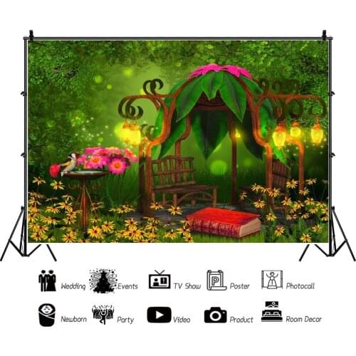 Cartoon Forest Fantasy Mushroom Background for Portrait Photography Birthday Decors Backdrops Photocall Studio Accessories