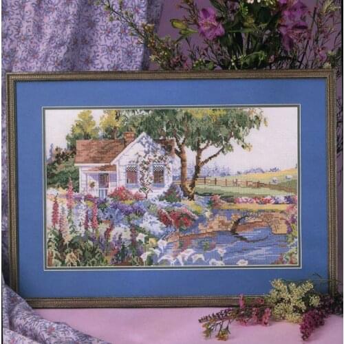 Cottage across the Bucilla bridge 51-36 Cross Stitch Set DIY Kit Embroidery Needlework Craft Packages Cotton Fabric Floss