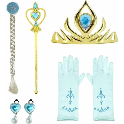 Disney Princess Set Frozen Elsa Anna Crown Gloves Heart Wand Earrings Ring Set Girls Birthday Christmas Gift for Party Toys