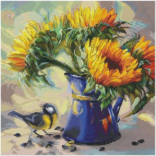 Bird and sunflower patterns counted 11CT 14CT 18CT DIY Cross Stitch Sets wholesale Cross-stitch Kits Embroidery Needlework