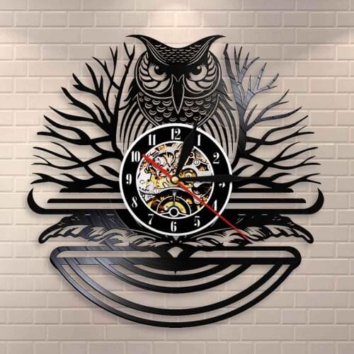 Animal Time Clock Nursery Wall Art Decor Owl Design Vintage Vinyl Record Wall Clock For Children Room Bedroom