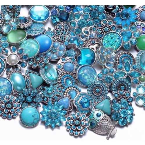 Wholesale 50pcs/lot Mixed Metal 18mm Beads Snap Button Jewelry DIY Metal Rhinestone Snap Button Fit Snap Button Bracelet Jewelry