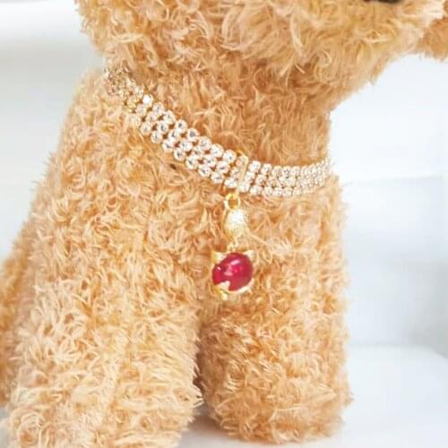 Red Fox Pendant Cat Dog Collar Red Zircon Diamond Inlay Dog Necklace Pet Collar High Quality Zinc Alloy Plated Elastic Cat Dog N