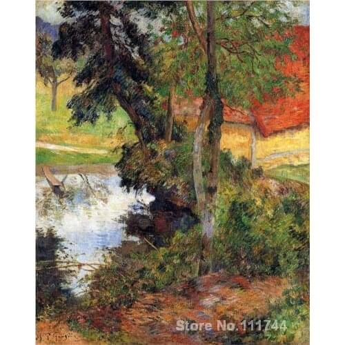 Landscape painting Red roof by the water Paul Gauguin art oil on canvas Handmade High quality