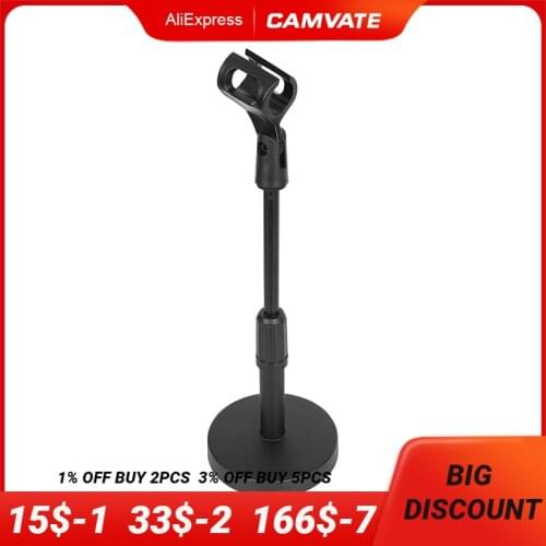 CAMVATE Adjustable Universal Desk Microphone Stand Clip With 16mm Extendable Pole & Plastic Round Base For Microphone Supporting
