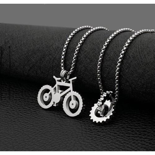 Heavy industry machinery gear pendant stainless steel bicycle shape men and women titanium steel necklace hot sale