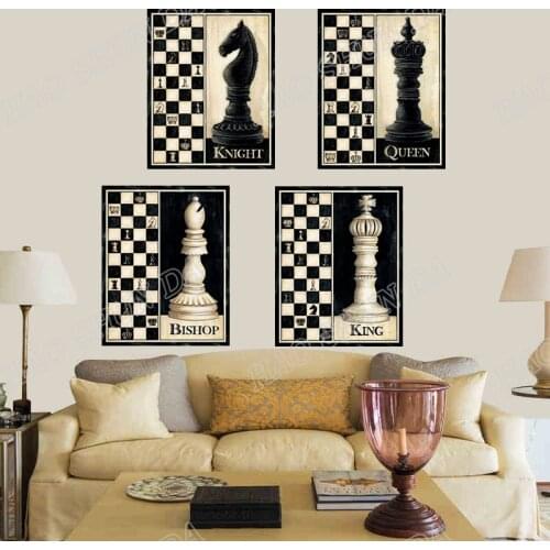 Check Mate! Classic King, Queen, Knight, Bishop Chess Piece Sign; Chess Repeat Wall Art Canvas Poster For Home Decor