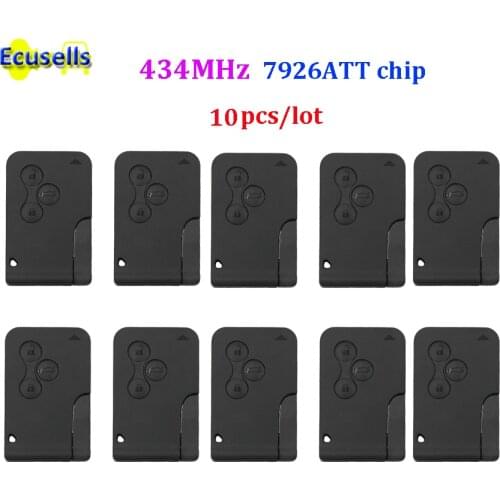 10PCS/LOT Smart card Remote key fob 3 button 434MHZ 7926ATT chip for Renault Megane Scenic 2003-2008