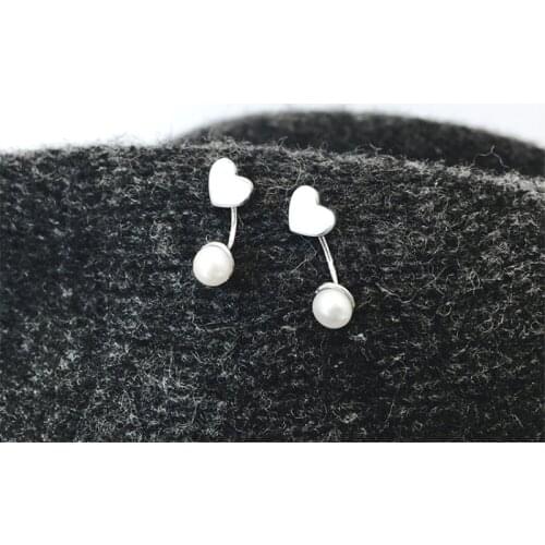 Heart Pearl 925 Sterling Silver Elegant Sweet Korea Simple Personality Wild Trendy Female Stud Earrings SEA223