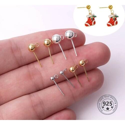 S925 Sterling Silver Ball Earring Charms DIY Ball Pins Gold Color Stud Earring Needles Accessories For Jewelry Making Findings