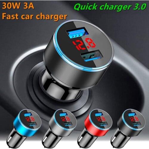 Fast Car Charger Quick Charge 3.0 Universal Dual Usb LED Display Adapter For redmi xiaomi mi10 Mobile Phone Chargers Car-Charger