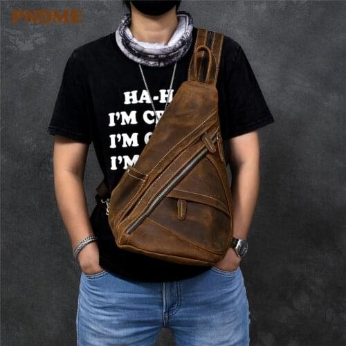 Vintage large-capacity multifunctional crazy horse cowhide mens chest bag casual design natural genuine leather crossbody bags