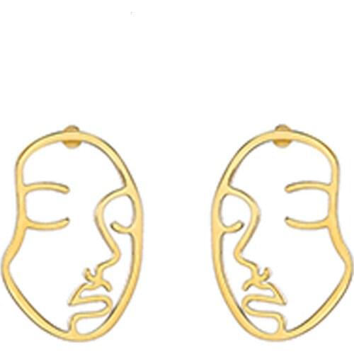 RIR Hollow Out Human Face Stud Earrings for Women Korean Design Abstract Design Jewelry Unique Artwork