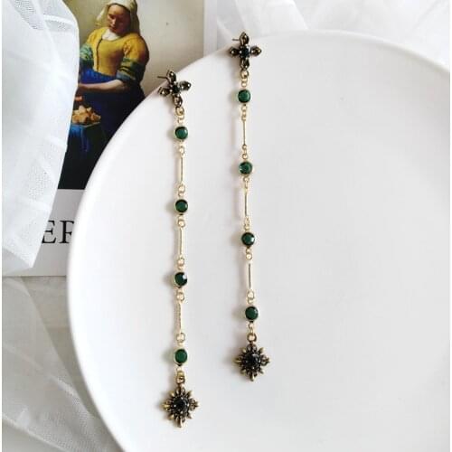 Vintage Elegant Long Chian Thread Line Clips Earrings For Women Crown Palane Palace Beaded Clip on Earrings without piercing