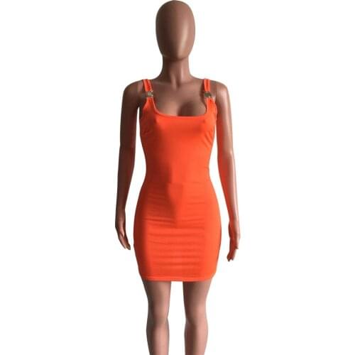 Womens Fashion Sexy Metal Buckle Vest Low-cut Dew Backpack Hip Dress