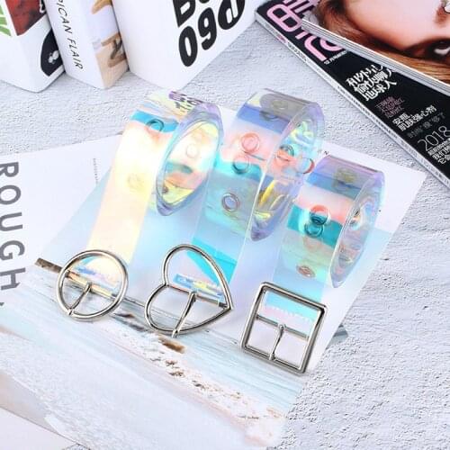 Transparent Laser Invisible Waistband Geometric Heart Clear Waist Belt Metal Pin Buckle Belts for Women Dress Accessories 100cm