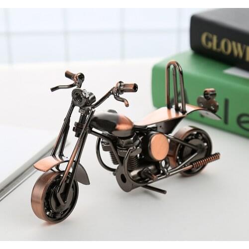 1pc Motorcycle Model Retro Motor Figurine Metal Decoration Handmade Iron Motorbike Prop Vintage Home Decor Kid Toy Birthday Gift