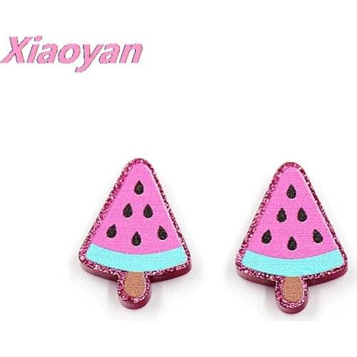 10pcs /lot) Acrylic Watermelon Jewelry Accessories Laser Cut Fruit Pink Glitter Acrylic Party DIY