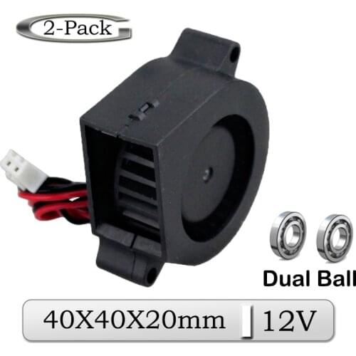 2pcs Gdstime DC 12V 40x40x20mm 40mm Brushless Dual Ball Blower Cooling Fan 4020B 4cm Mini 3D Printer Exhaust Turbo Blower Cooler