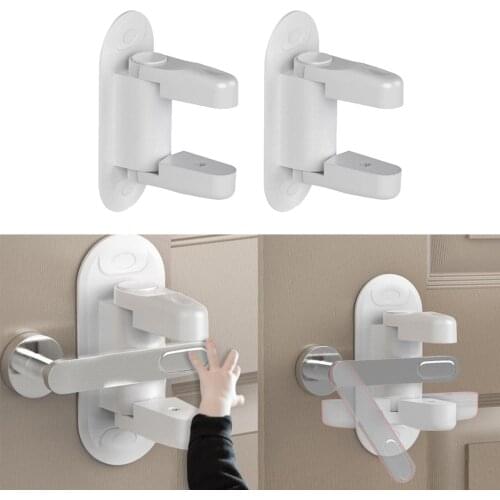 2 Pack ABS Door Lever Locks Baby Child Proof Safety Handles Locks, Self-Adhesive Baby Proofing Knob Locks Latches White
