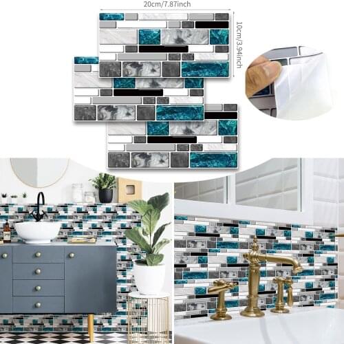 36/27/9pcs Grey Agate Blue Glass Kitchen Tile Stickers Bathroom PVC Marble Bricks Sticker Self-adhesive Wall Tile Decor 20x10cm