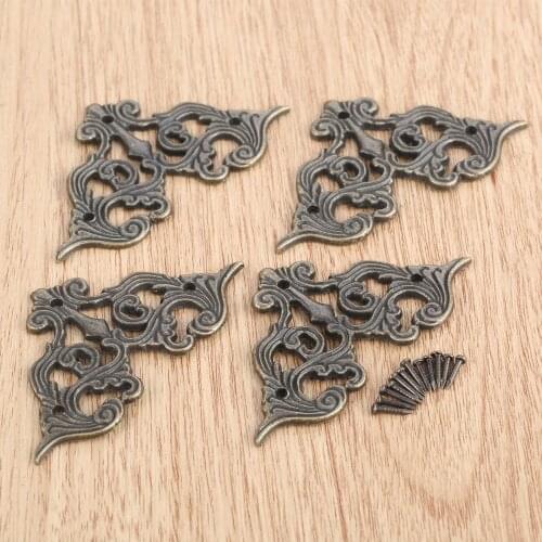 4Pcs Jewelry Wine Case Box Book Scrapbook Album Corner Protector Furniture Cover Corner Brackets Furniture Decor 62*35mm w/Nails