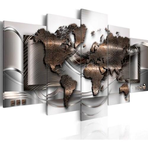 5 Pcs/Set Modern Abstract World Map Wall Art Painting World Map Canvas Printed Painting for Living Room/PJMT-39