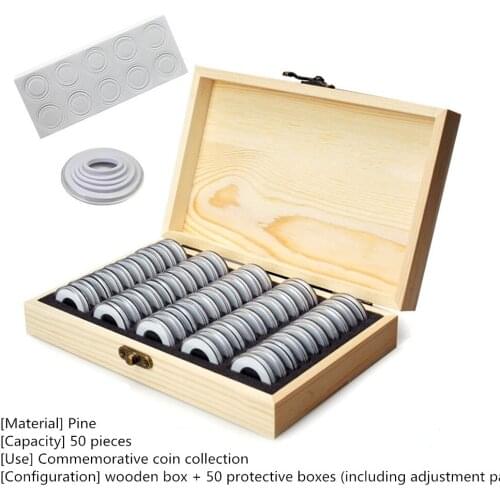 50PCS Coin Collection Case Adjustable Double Layer Antioxidant Coins Storage Box Wooden Display Commemorative