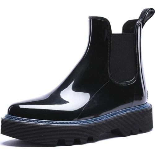 500-1185 TONGPU Womens Glossy EVA Platform Ankle Rain Boots with Side Elastic Gores and Welt