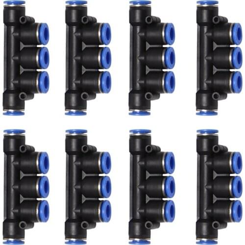 8PCS Pk-10MM Pneumatic Five-Way Hose Connector Quick Plug Connector Push In Type, Suitable For Air / Water Pipe