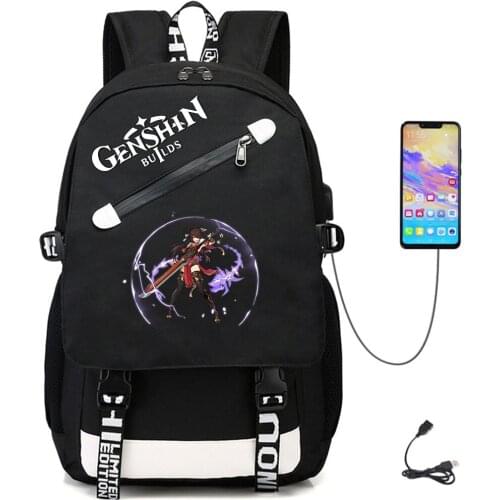 Anime Genshin Impact USB Oxford Backpack Casual Fabric Teenger Schoolbag Student Rucksack Packsack High Quality Laptop Bag