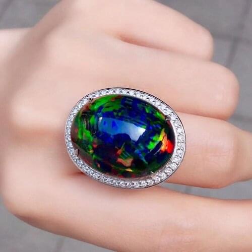 Big Oval Multicrystal Crystal Opal Zircon Diamonds Gemstones Rings for Women White Gold Color Jewelry Bague Party Accessory Gift