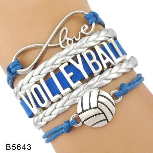 Silver Infinity Love Volleyball Sports Jewelry Handmade Braid Leather Charm Bracelets for Women