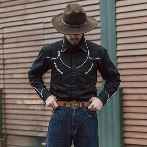 Bronson Rockabilly Western Shirts Retro Cowboy Country Music Shirt Black Slim Fit