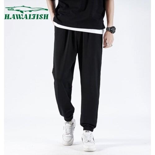 Hawaifish brand mens pans summer thin pure cotton leisure sports trousers male Korean fashion loose wide pants with binding