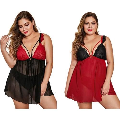 Large Size Euro Sexy Nightdress Lingerie Bra Gauze Polyester Fiber Spandex Samisole Strap Couple Flirting Sexual Attraction 2