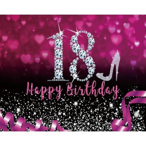 Happy 18th Birthday Diamond Heels Party Backdrop Baby Shower Room Decor Photo Booth Studio Prop