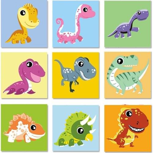 GATYZTORY Frame Painting By Numbers Kits For Kids Beginner Dinosaur Cartoon Paints Diy HandPainted Drawing Kits Bedroom Decor