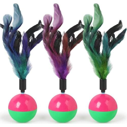 Cat Ball Feather Tumbler Toy Interactive Cat Toy Kitten Cat Hunt Toys Plastic Play Balls for Catch Cats Supplies