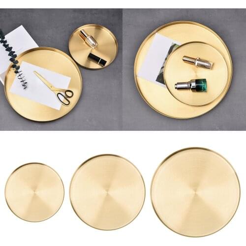 Exquisite Home Gold Kitchen Space Saving Round Shape Jewelry Display Decorative Storage Tray Desktop Stainless Steel Bathroom