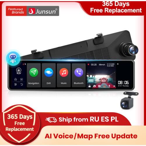Junsun A103 AI Voice Control Triple Screen 4G Android 8.1 Car RearView Mirror Camera 12” ADAS DVR Dash Cam Auto Video Recorder