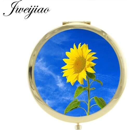 JWEIJIAO Sketch cartoon Beautiful fragrance Sunflower makeup mirrors for mothers day gift Double Sides Round Mirrors XR19