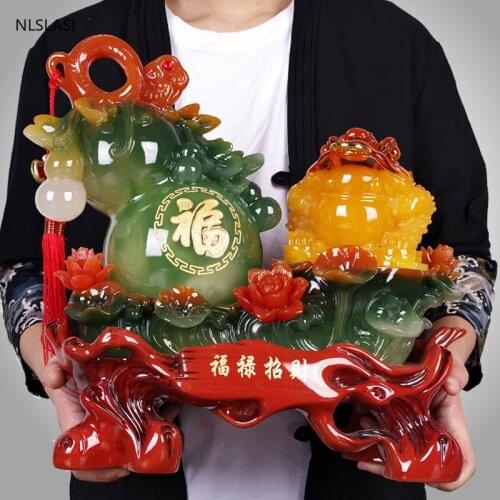 Chinese Resin Gourd Golden Toad Figurines Ornaments Sculpture Crafts Lucky Wealth Desktop Home Decor Accessories Best Gifts