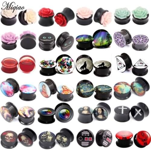 Miqiao 2pcs Acrylic Flower Screw Single Flared Ear Flesh Hollow Tunnel Plug Ear Gauges Expanders Piercing Jewelry 8-25mm